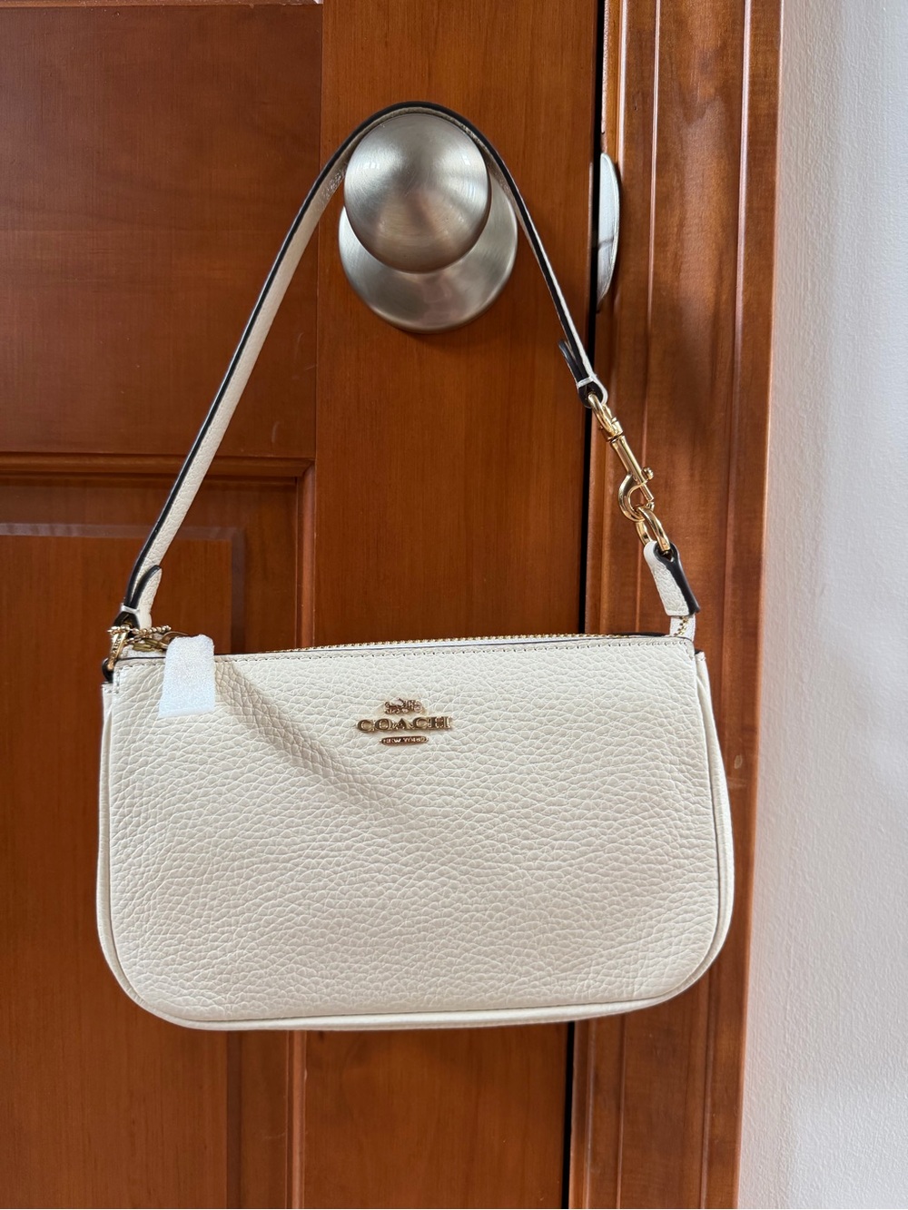 Coach Pebbled Leather Mini Shoulder Bag in Cream with Gold Hardware